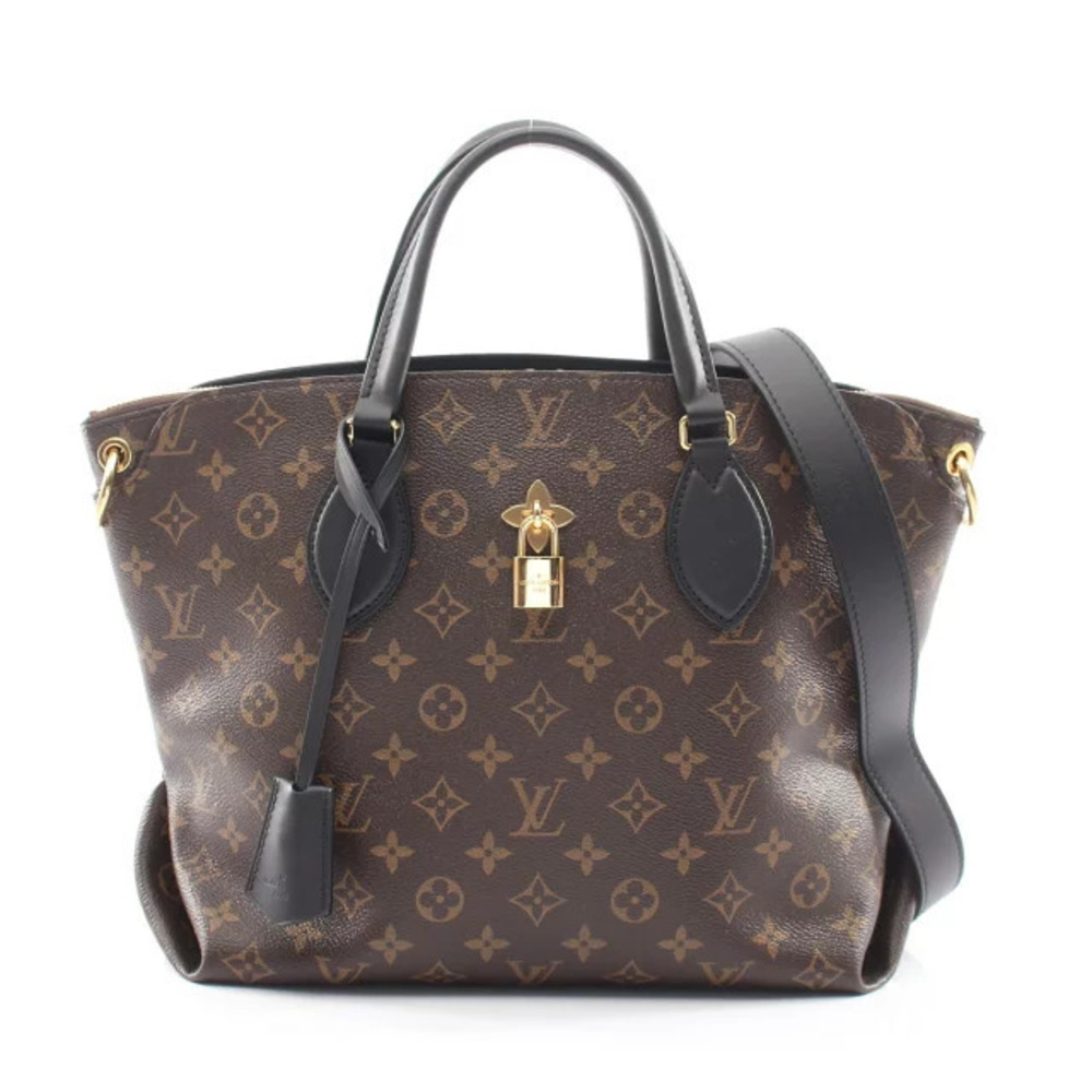 Louis Vuitton Flower Zipped Tote Bag Canvas Leather Monogram Brown Black